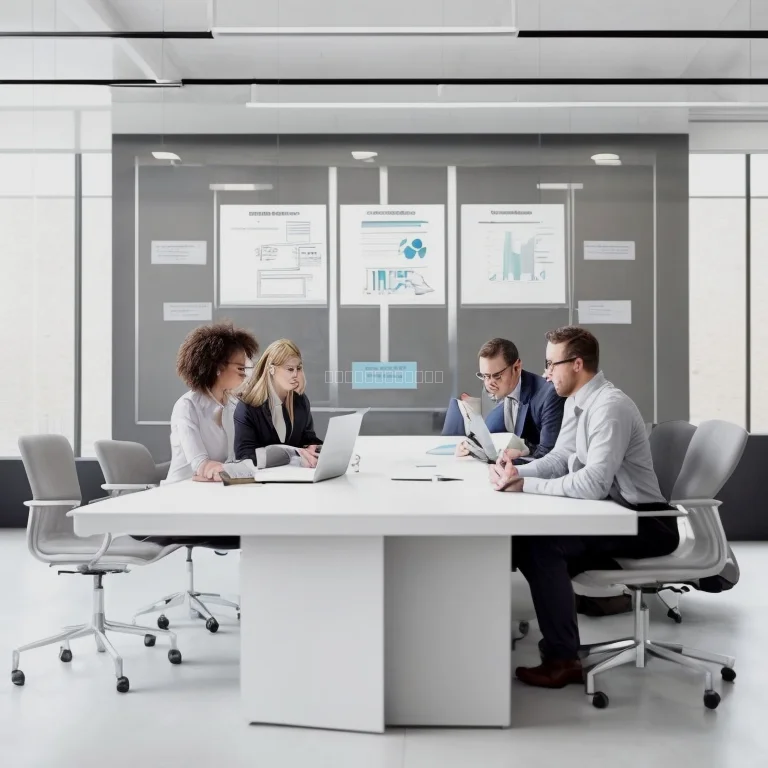 Team collaborating on office workflow diagram